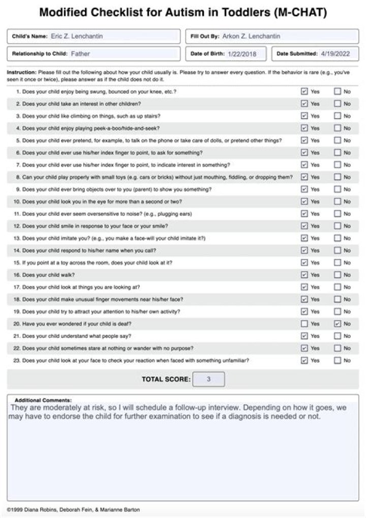 What is the m chat test for autism?